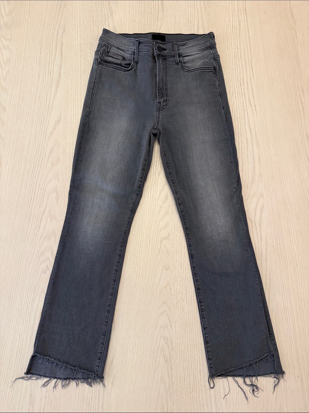 MOTHER Women's Gray Washed Frayed-Hem Ankle Jeans